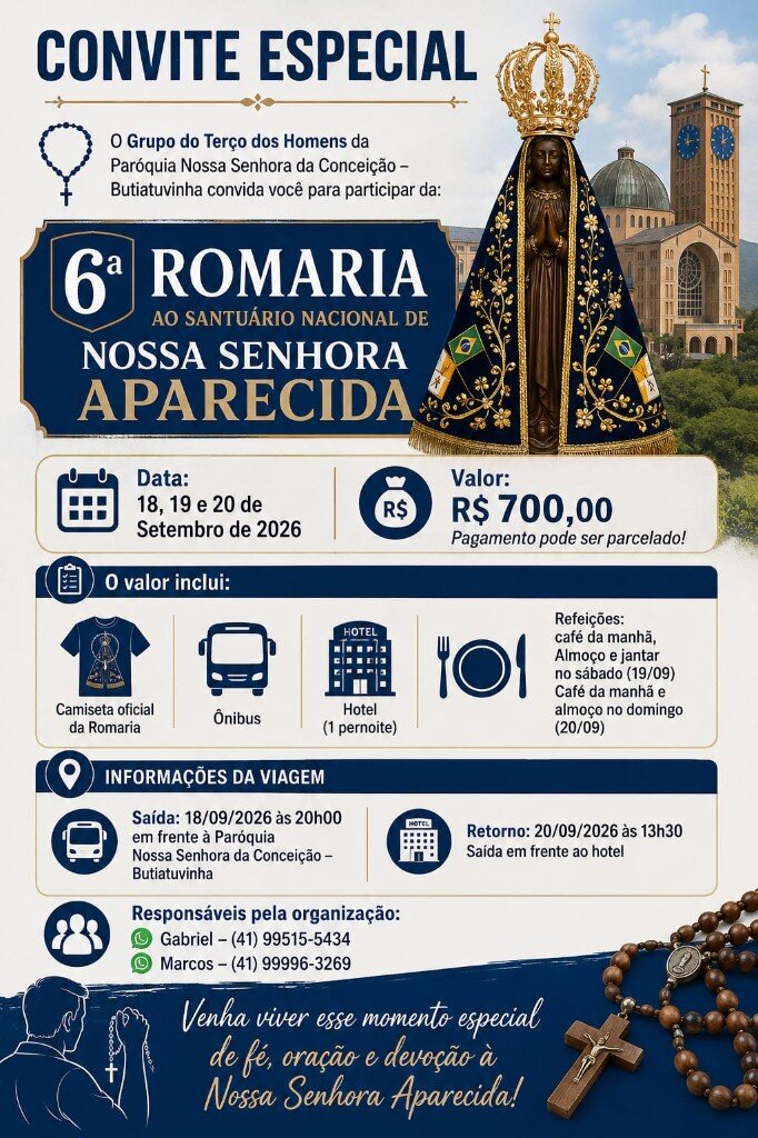 Flyer da 6ª Romaria ao Santuário Nacional de Nossa Senhora Aparecida
